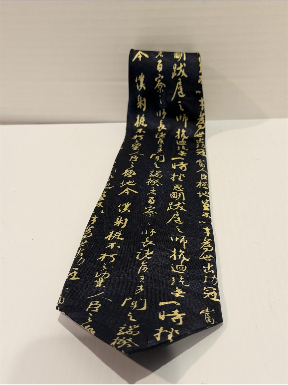 GOLD CITY Hand Made Navy Blue Necktie Tie Chinese Calligraphy Printed Silk